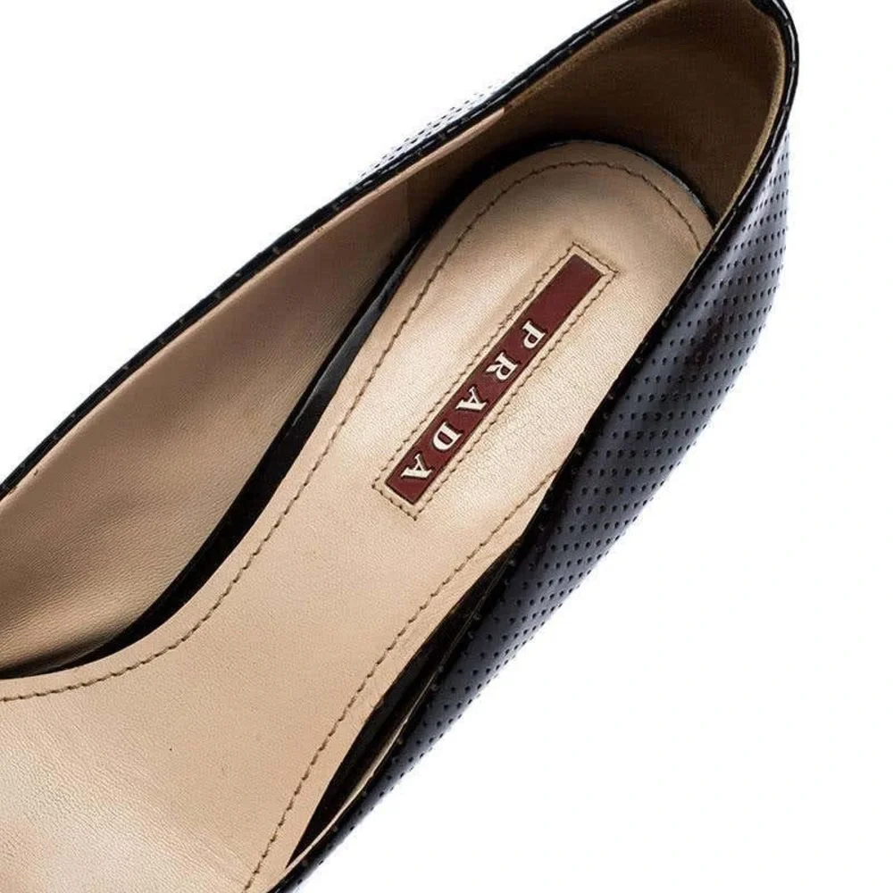 Prada Black Perforated Leather Bow Wooden Heels 38 - Picture 6 of 10